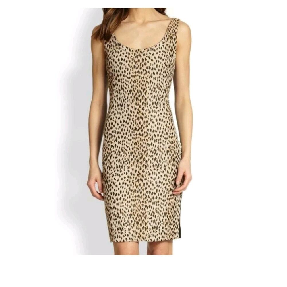Diane Von Furstenberg ARIANNA Combo Dress Leopard Caramel Black Mini Dress Sz 8
